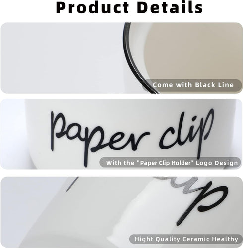 Farmhouse Paper Clip Holders, Ceramic Binder Clip Dispenser Organizer for Desk, Cute Office Push Pins Holder