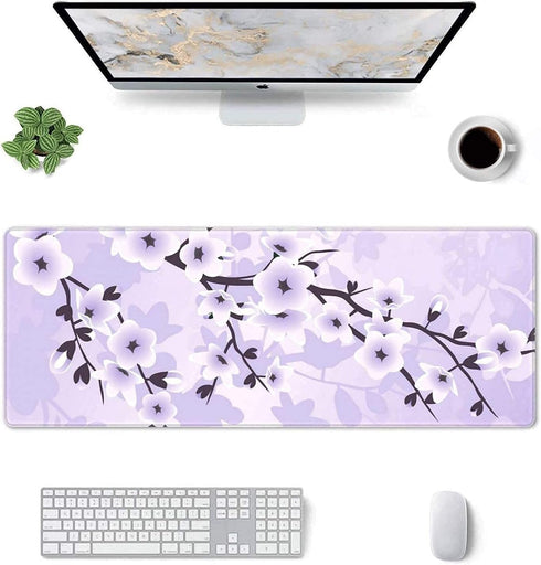Floral Cherry Blossoms Gaming Mouse Pad XL Extended Large Mouse Mat Desk Pad Stitched Edges Mousepad Long Non-Slip Rubber Base Mice Pad 31.5 X 11.8 Inch Purple by WWUMVE