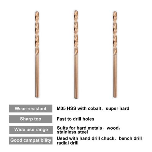 5/32" M35 Cobalt HSS Jobber Length Twist Drill Bit, Heavy Duty, Pack of 10