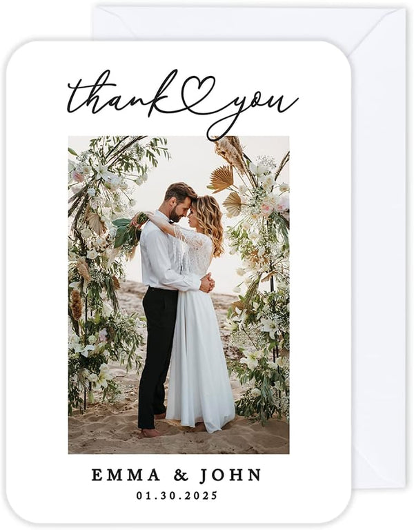 Andaz Press Personalized 5x7-Inch Photo Wedding Thank You Cards with Envelopes, Wedding