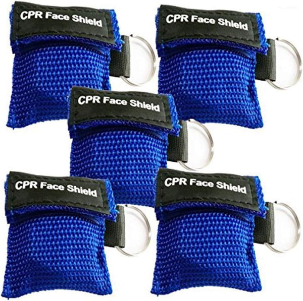 5pcs CPR Face Shield Mask Keychain Ring, Emergency Kit for First Aid or CPR Training, Blue