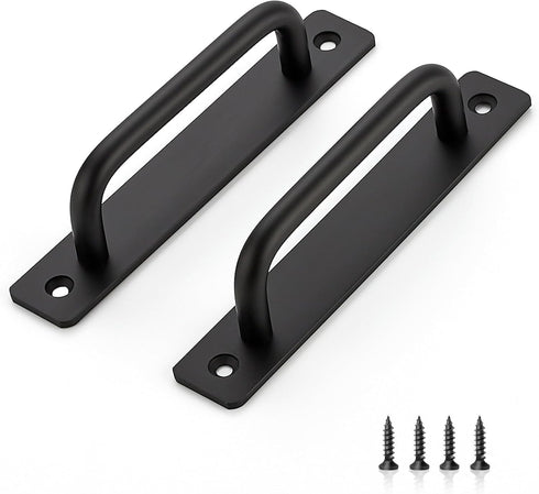 Ravinte 4 Pack Black Barn Door Handles, 5" Hole Center Sliding Door Handle with Plate for Closet Door