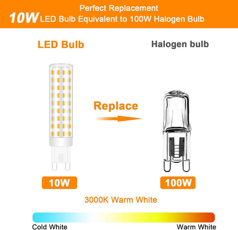 G9 Bulbs Dimmable 10W 3000K, 100W Equivalent,AC120V Dimmable G9 T4 Bulb Light,360Deg(5Pack) No Flicker Led Warm White