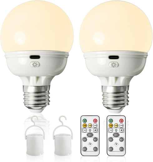 Rechargeable Light Bulbs, 2 Pack, E26 LED Emergency Lightbulbs, Warm White CCT, Timer Dimmable for Power Outage