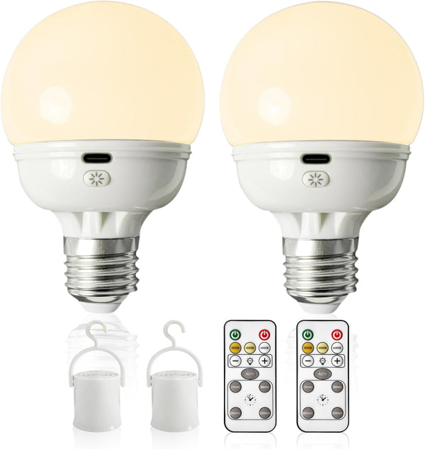 Rechargeable Light Bulbs, 2 Pack, E26 LED Emergency Lightbulbs, Warm White CCT, Timer Dimmable for Power Outage
