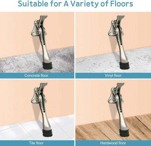 Door Stopper, One-Touch Semi-Automatic Metal with Non-Slip Rubber Tip for Wood, Concrete, Tiled, Carpeted Floors (4inch
