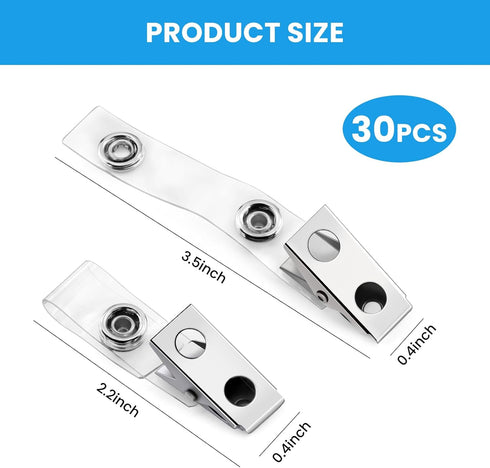 Easytle 30 Pcs Metal Badge Clips with Clear PVC Straps, ID Clip for Badges and Work Badges
