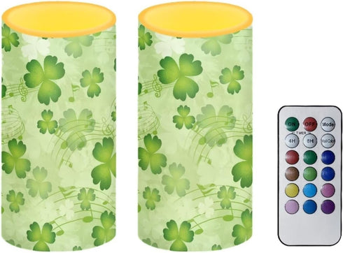 Green Leaves Flickering Flameless Candles St Patricks Day Candles Battery Operated Candles with Remote Control Color