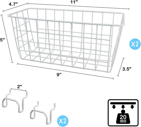 G.CORE 2 Pack Pegboard Baskets, Metal Shelves Hooks for 1/8" 1/4" Peg Boards, Organize Tools Workbench Accessories,