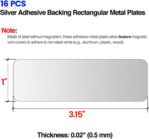 Seatern 1" 3.15", 16 Pack Adhesive Metal Plates for Magnetic Mounts, x Steel Strips with Adhesive Backing for Magnets