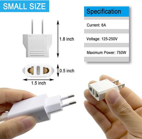 6 Pack European to US Plug Adapter, EU to US Power Plug Converter, 220v to 110v Adapter for Travel, American Plug
