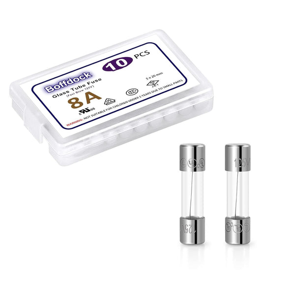 Boffdock UL Listed F8AL125V Glass Fuse- 8A 125V-10 PCS Fast Blow Fuses 0.2x0.78