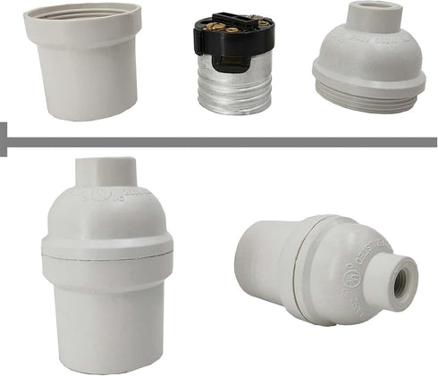 E26 E27 Socket,8-Pack E26 E27 250W 200 Light White Edison Retro Pendant lamp Holder, Plastic Standard Screw-in Socket