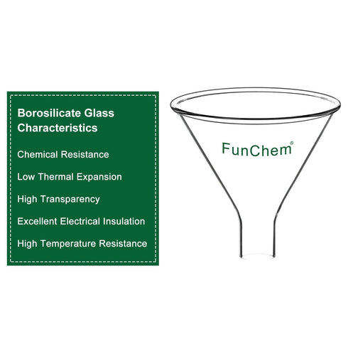 Glass Powder Funnel Short Stem Funnel Heavy Wall Borosilicate Glass 100 mm Top Diameter