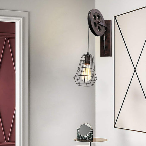 Ncescmal 110-220V E27 Bulb Antique Iron Cage Wall Lamp Corridor Wall Lamp Lamp Holder Without (Rust)
