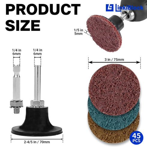 Linkiblock 45Pcs 3 inch Fine,15 Nylon Surface Conditioning Quick Change Sanding Discs R-Type with Adapter & Backing