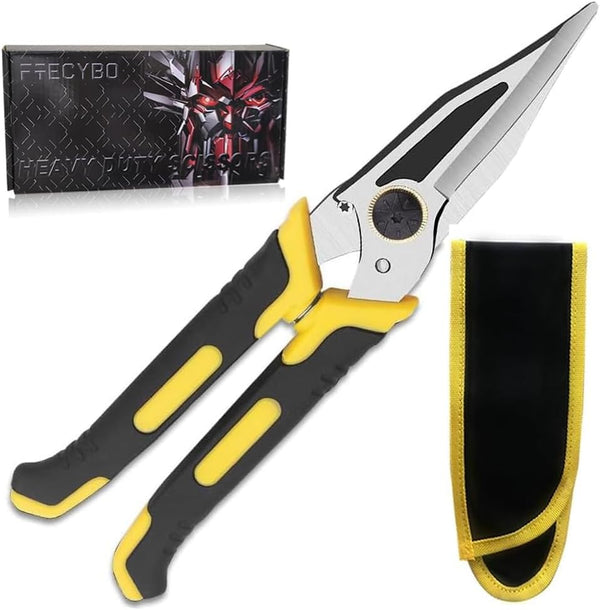9-Inch Heavy Duty Scissors, Multifunction Shears for Cutting Cable Wires, Cardboard, Vinyl Siding, Straight Snips