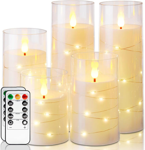Homemory Flameless Candles with Embedded Star String Fairy Lights, Battery Operated Candles,