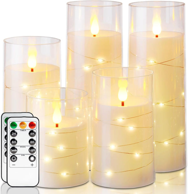 Homemory Flameless Candles with Embedded Star String Fairy Lights, Battery Operated Candles,