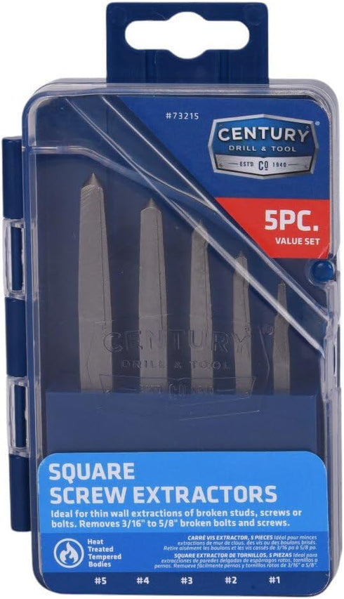 Century Drill & Tool 73215 5-Piece Square Flute Screw Extractor Set, #1 - #5, for Extracting Broken Screws