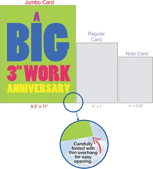 NobleWorks Big 3rd Work Anniversary Card, Jumbo 8.5 x 11 Notecard for 3 Year Employee w/Envelope for Men, Women