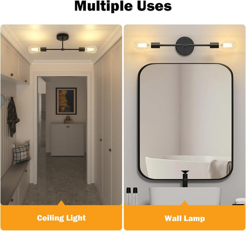 2-Light (1 Pack) FadimiKoo Black Bathroom Lighting Over Mirror, Modern Sconces Wall Light Fixtures, Indoor Semi Flush