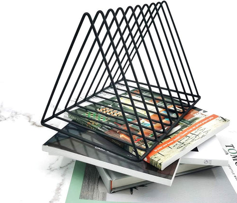 EASEPRES 9 Slot Magazine Rack | Book Record Holder | Desktop Iron Storage Rack Bookshelf | Multifunction Triangle File