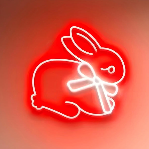 Bunny with Bow LED Neon Sign, Cute Rabbit Night Light, Girl's Room