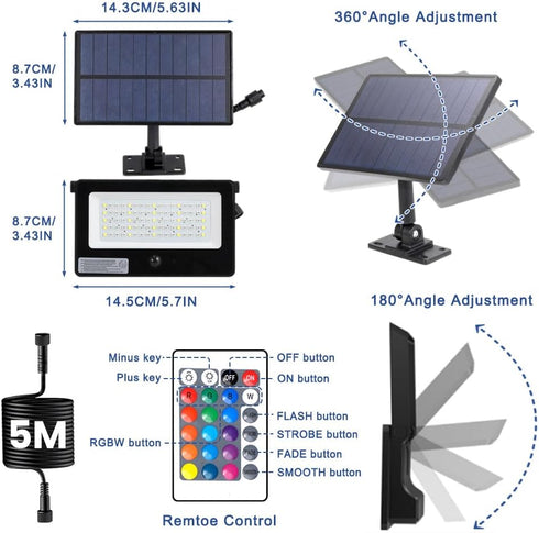 Galavasen 16.4FT 16 Solar Color Changing Flood Lights Outdoor, Cable Million RGB Solar Powered Party Lights Waterproof