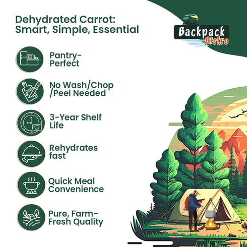 Backpack 14.8 oz (420 Bistro Dehydrated Shredded Carrots g) | Ideal for Emergency Food, Daily, Camping Cooking |