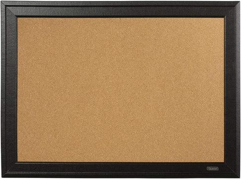 Quartet Cork Board Bulletin Board, 17" x 23", Framed Black Frame, Decorative Pin Board