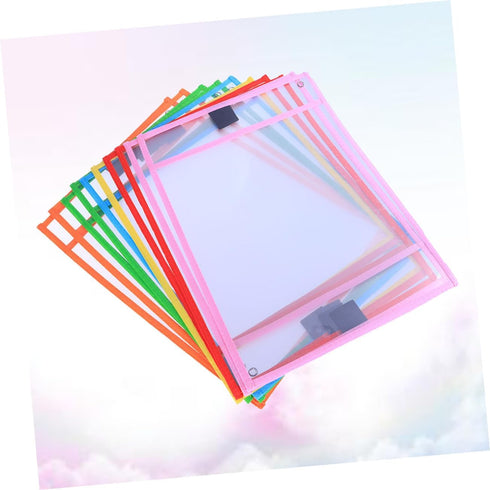 Set Grommet TEHAUX Dry Wipe Bag Pcs Reusable Dry Erase Pockets School Office with Corner Metal Marker Pen Holder Random