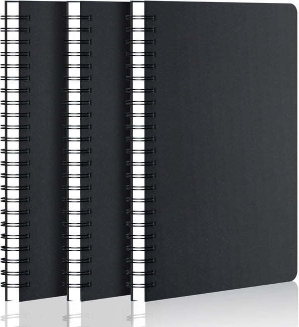 EUSOAR 3 Packs A4 Spiral Notebook, 11" x 8-1/2" Hardcover Black Journal with 120 Pages for Note Taking