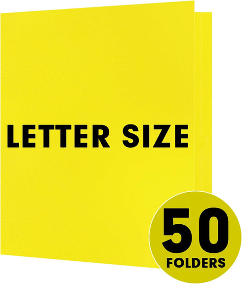 RAZCC 50 Pack Two Pocket Folders, Yellow, Fit Letter Size Paper for School Office Business Home