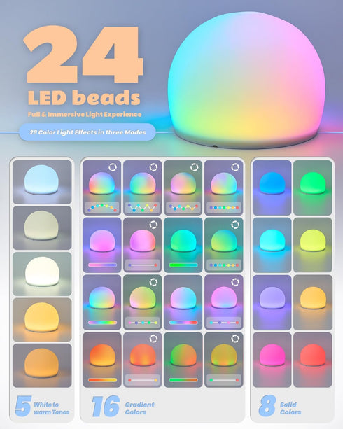 WattBubble 13 30 Night Light for Kids, Soft Egg Light with Colors Changing Mode, Interactive Tap Light Stress Relief