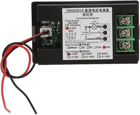 YB4835VA Ampere Meter DC0~100V 20A Dual Display Integrated Voltage Ampere Meter for Battery Monitoring