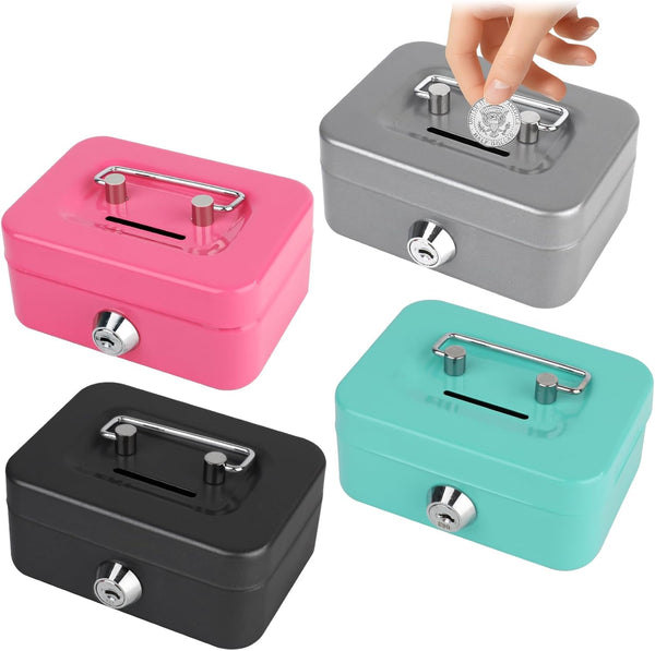 Sopoloray 4 Pcs Metal Cash Box Set with Key Lock,4.5" x 3.3" x