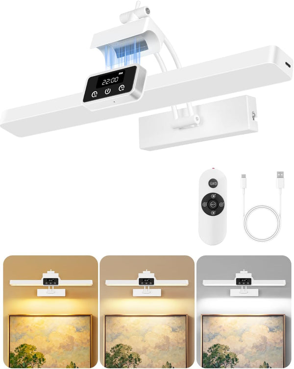 OUTON Rechargeable Picture Light with Remote & Touch, 15.7" Magnetic, Battery Operated,