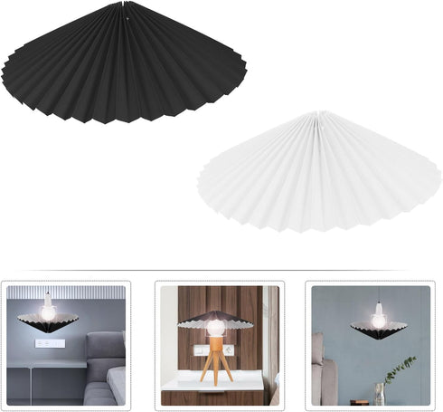 Ipetboom 2pcs 31cm Umbrella Pleated Lamp Shades for Table and Floor Lamps Fabric Black and White Diameter for Living