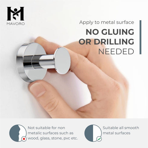 Mavoro Strong Magnetic Hooks, Set of 2, Heavy Duty Chrome Magnet Hooks with Neodymium 52 Rare Earth Magnets