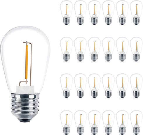 Outdoor String Light Bulbs, 1W Shatterproof S14 Replacement, Vintage Style, E26 Medium Base, 2200K Warm White, 24 Pack