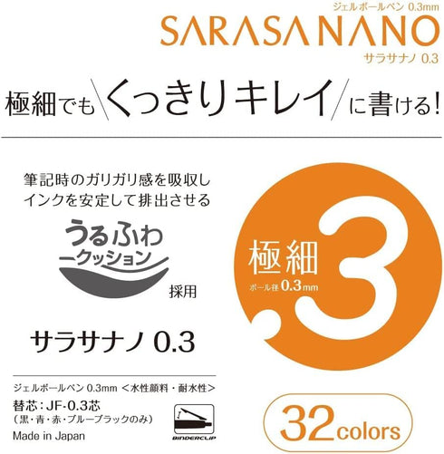 Zebra Sarasa Nano JJH72-BK4C-AZ Gel Ballpoint Pen, 0.01 inches (0.3 mm), Black Color, Set of 4