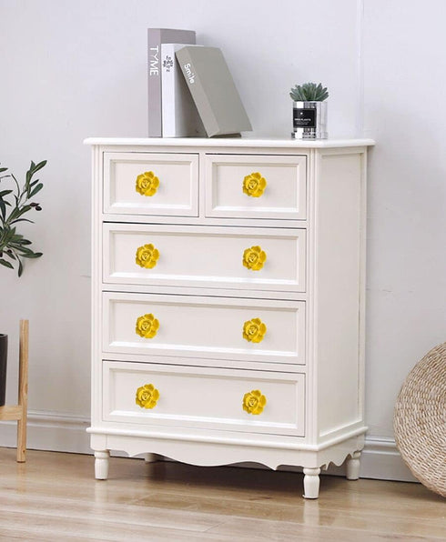 Handle Knobs, Elegant Pink Rose Pulls, Flower Ceramic Cabinet Knobs, 8 Pieces, Yellow