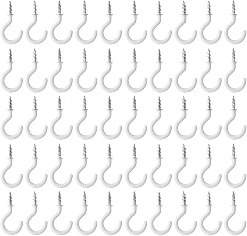50Pcs White Cup Hooks, 1-1/4 Inch Heavy Duty Screw-in Metal Mug Hooks, Vinyl Coated Screw Hooks