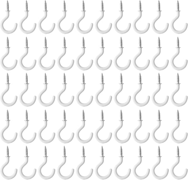 50Pcs White Cup Hooks, 1-1/4 Inch Heavy Duty Screw-in Metal Mug Hooks, Vinyl Coated Screw Hooks