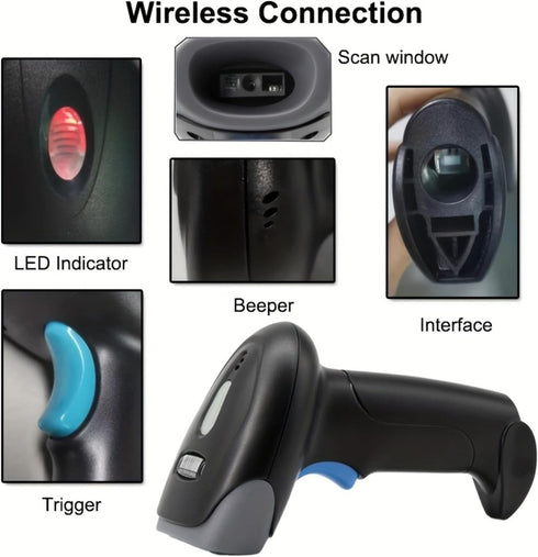 Treamvp 2D 2000mAh 1D 2D Wireless Barcode Scanner, Bluetooth QR Code Reader with Battery, Handheld Bar Codes Reader