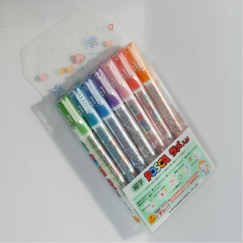 Uni Posca Glitter Marker Pc-3ml 7C, Fine Point, 7 Colors Set