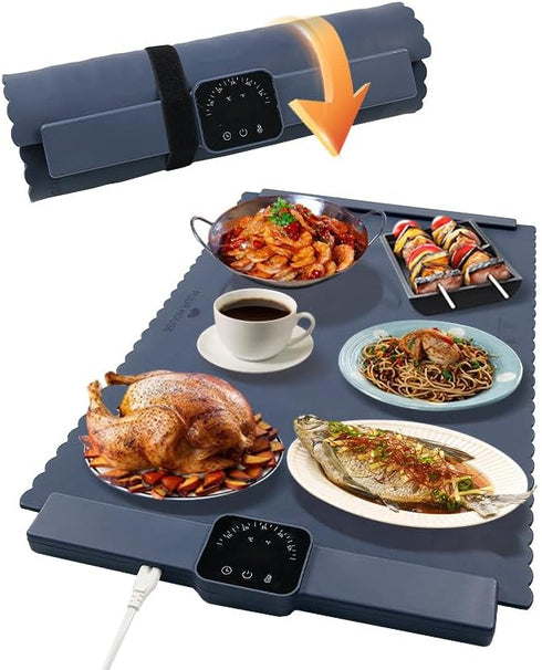Puur House 6 5h Electric Warming Mat for Food Foldable Food Warmer Tray with Graphene Heating, Temp Levels & Timer |