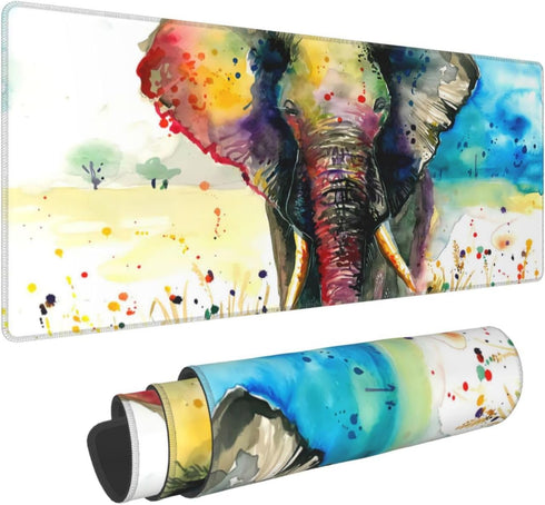 Watercolor Cool Elephant Large Mouse Pad Non-Slip Gaming Mousepad Rubber Base Keyboard Mouse Desk Mat Large Desk Mat Desk Pad Protector 31.5 x 11.8 inch by HANGWWZQ