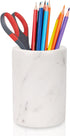 WORHE Natural Marble Pencil Pen Holder, Handcrafted White Marble Desk Organizer for Office Supplies, Makeup Brush Holder